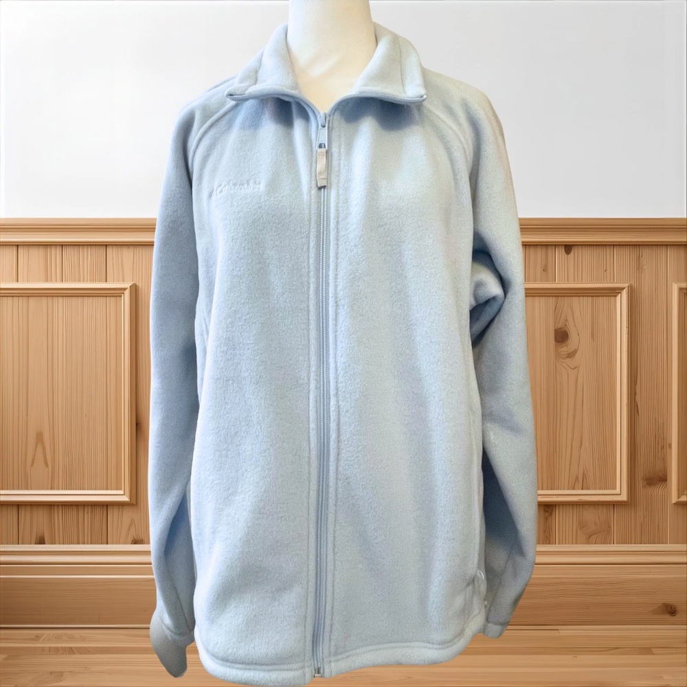 COLUMBIA Women's L Light Icy Blue Full Zip Fleece Jacket Thermal Sweater Cozy - Picture 2 of 9
